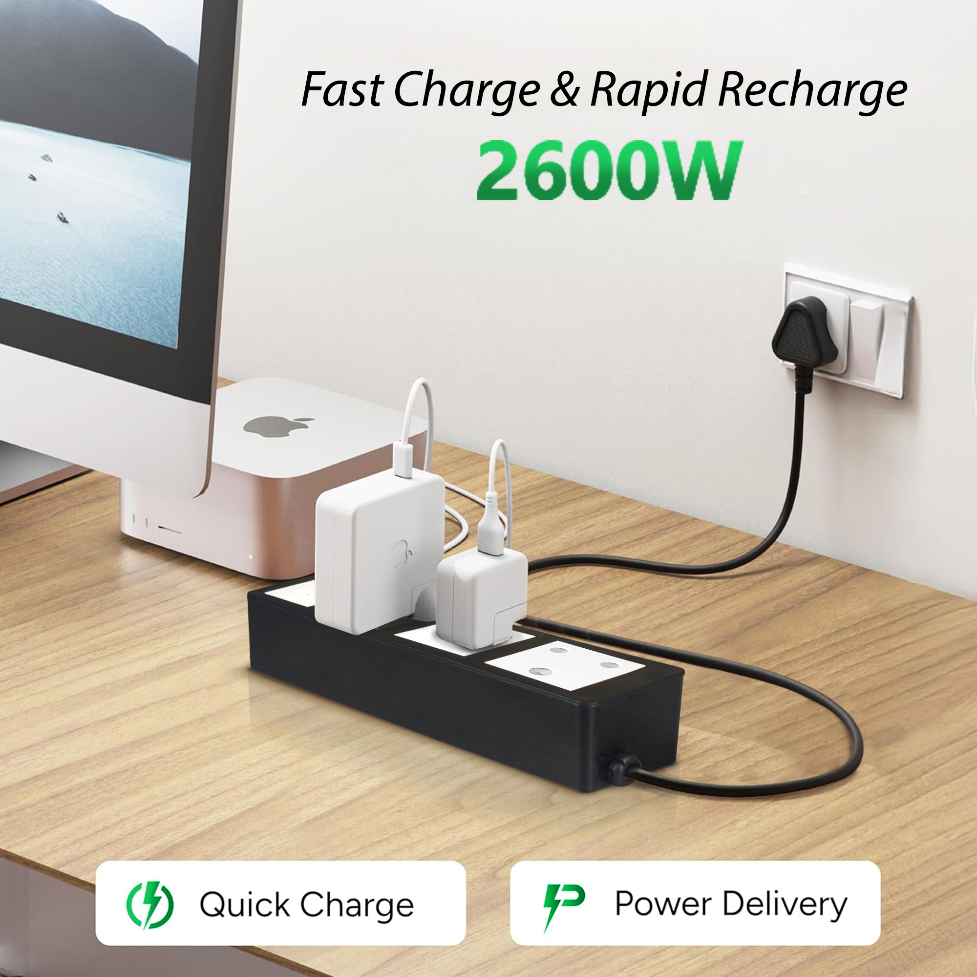 MX Power Strip with Indian Standard 3-Pin Socket 16 Amps | 45W USB C+C PD Fast Charging | ISI Marked Cord