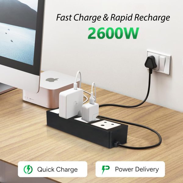 MX Power Strip with Indian Standard 3-Pin Socket 6 Amps | 45W USB C+C PD Fast Charging | ISI Marked Cord