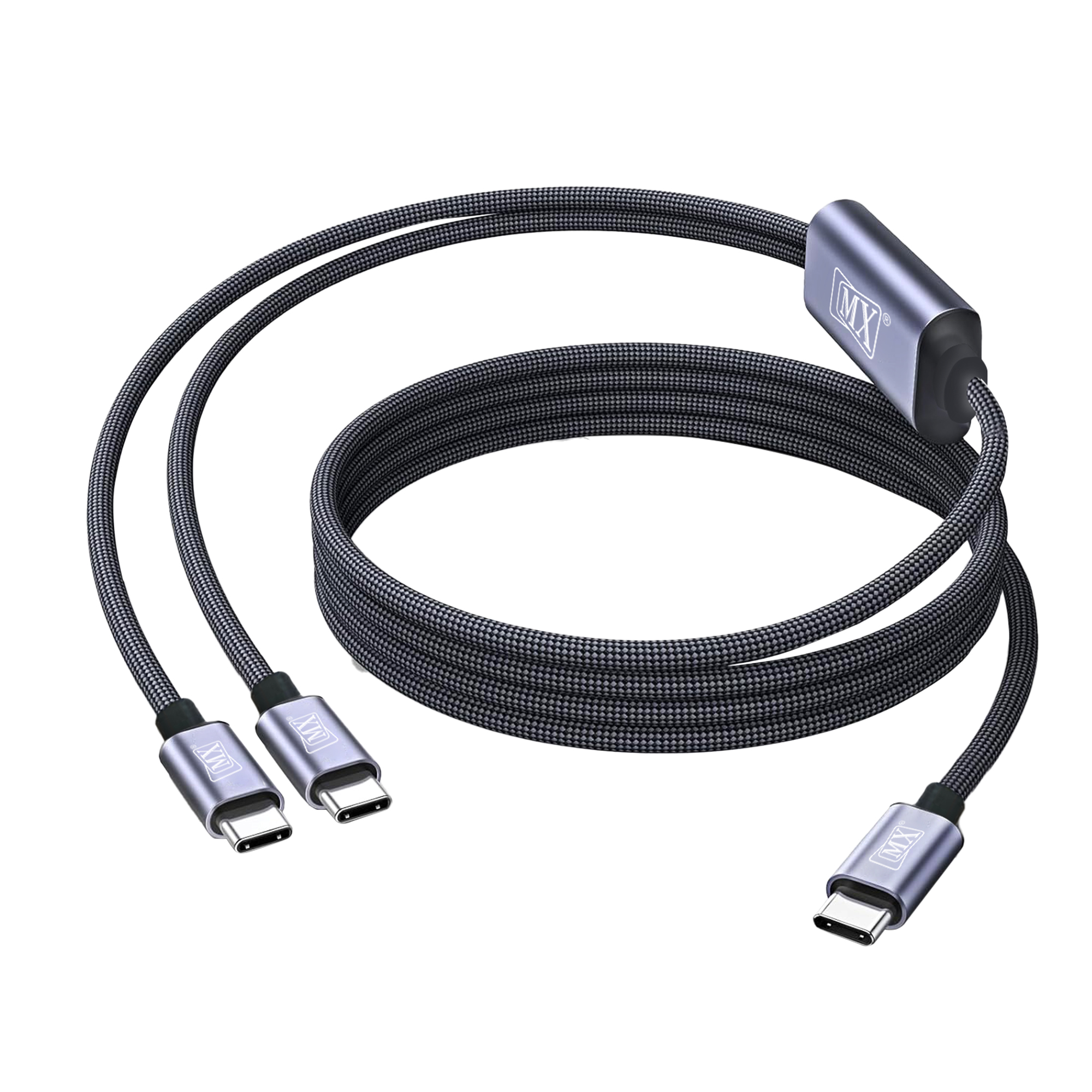 MX 2-in-1 USB-C Charging & Data Cable | 1 USB-C Input to Dual USB-C Output | 100W Fast Charging & Sync Cable