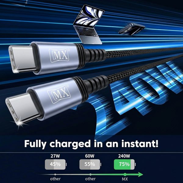 MX 240W USB C to USB C Cable PD 3.1,Type C to Type C Fast Charging Cable High Speed Data Transfer & Charging Type C Cable for MacBook, iPhone, Samsung Galaxy S25/S24, iPad & Laptops – 1.2 Mtr Cord