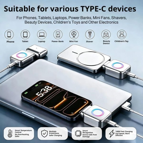 MX USB-C Smart Auto Eject Adapter with Charging Indicator Light, Smart Charging Control, Intelligent Power Management & Overcharge Protection for Phone, Tablet & Laptop