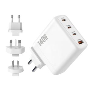 MX 140W GaN USB-C Fast Charger, 4-Port PD 3.1 Charging Station with UK/EU/AU Plug Adapters, Compatible with MacBook Pro, iPad, iPhone 15/14/13, Samsung S24 Ultra & Other Laptops