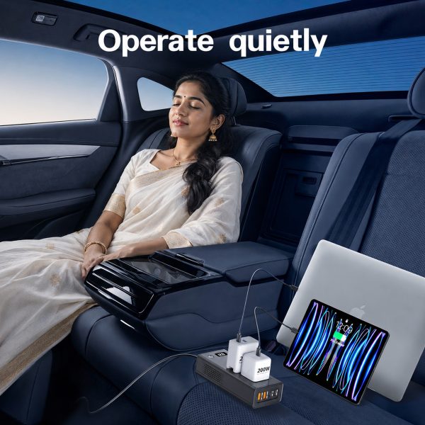 MX 200W Car Power Inverter, 6-in-1 Car Laptop Charger with Dual AC Sockets, 20W Type-C PD, 36W USB Ports, Voltage Display, ON/OFF Switch, Multi-Protection,12V to 220V Car Adapter for Travel,Road Trips