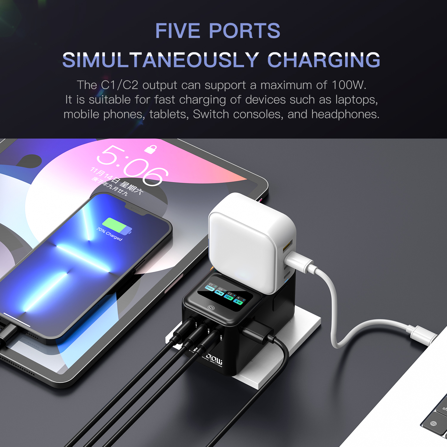 MX GaN 200W Plus Smart Display Universal Travel Adapter with 3 USB-C Ports & 1 USB-A Port, 5-in-1 International Power Adapter for Worldwide Travel with Auto-Resetting Fuse, Type D/A/C/G/I Output, 200+CountriesMX GaN 200W Plus Smart Display Universal Travel Adapter with 3 USB-C Ports & 1 USB-A Port, 5-in-1 International Power Adapter for Worldwide Travel with Auto-Resetting Fuse, Type D/A/C/G/I Output, 200+Countries