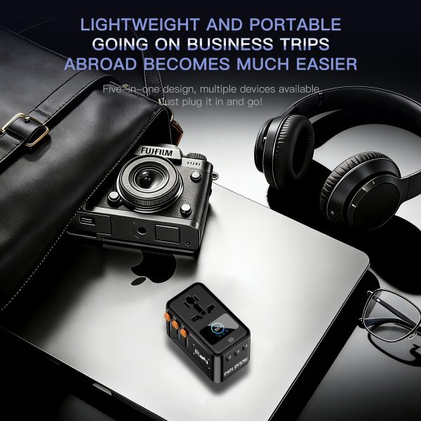 MX GaN 200W Plus Smart Display Universal Travel Adapter with 3 USB-C Ports & 1 USB-A Port, 5-in-1 International Power Adapter for Worldwide Travel with Auto-Resetting Fuse, Type D/A/C/G/I Output, 200+Countries