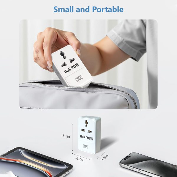 MX 70W GaN Multi Plug Indian Pin Adapter with Universal Socket & Dual USB-C PD Fast Charging
