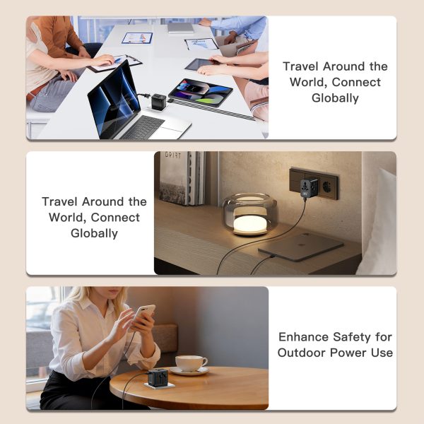 MX GaN 140W Universal Travel Adapter with 2 AC Outlets, 3 USB-C & 1 USB-A Ports, 6-in-1 International Power Adapter for Worldwide Travel, Type A/C/G/I Plugs, 200+ Countries Fast Charging Adapter