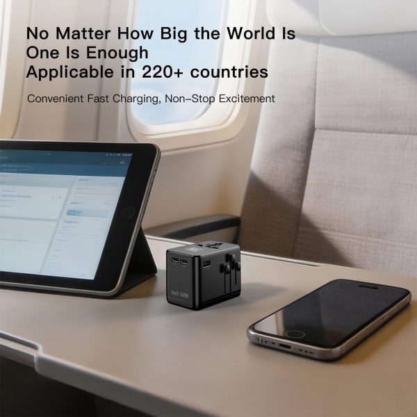 MX GaN 140W Universal Travel Adapter with 2 AC Outlets, 3 USB-C & 1 USB-A Ports, 6-in-1 International Power Adapter for Worldwide Travel, Type A/C/G/I Plugs, 200+ Countries Fast Charging Adapter