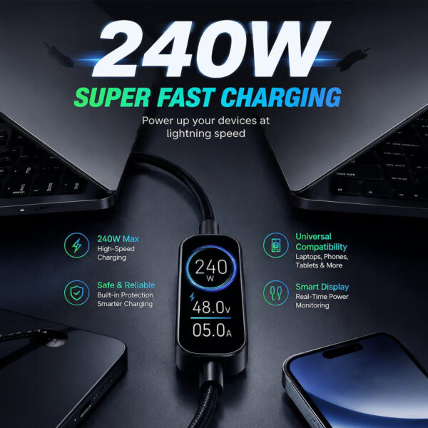 MX USB-C & USB-C Cable 240W High Durability Nylon USB PD Compatible (First Ever Real-Time Display) [Compatible with iPhone/MacBook/iPad/Galaxy/Pixel/Windows PC] (240W 3.9 ft/1.2 m Space Grey)
