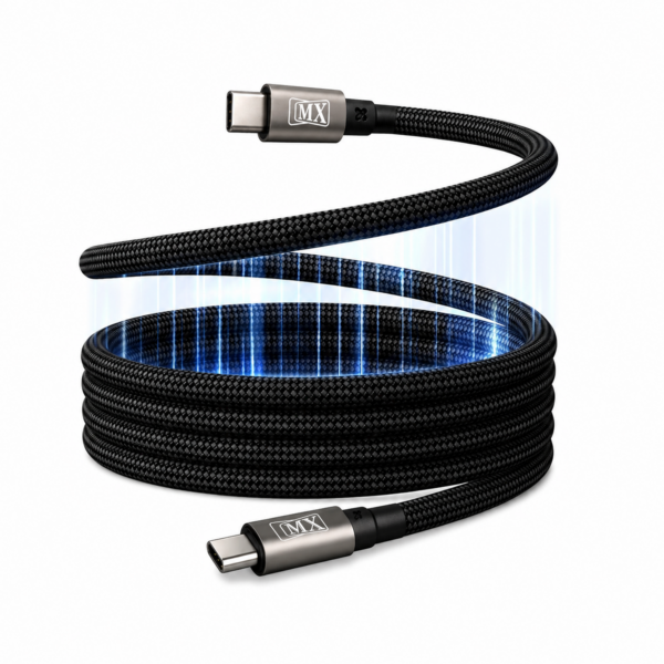 MX 240W Magnetic Type C to Type C Fast Charging Cable | 1.2 M Nylon Braided USB C to USB C Cable for Phones, Laptop, 480Mbps High Speed Data Sync C to C Cable (Space Grey)